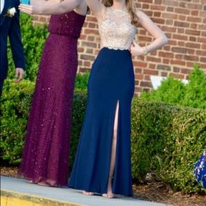 Navy Blue Size 0 sequin Prom Dress